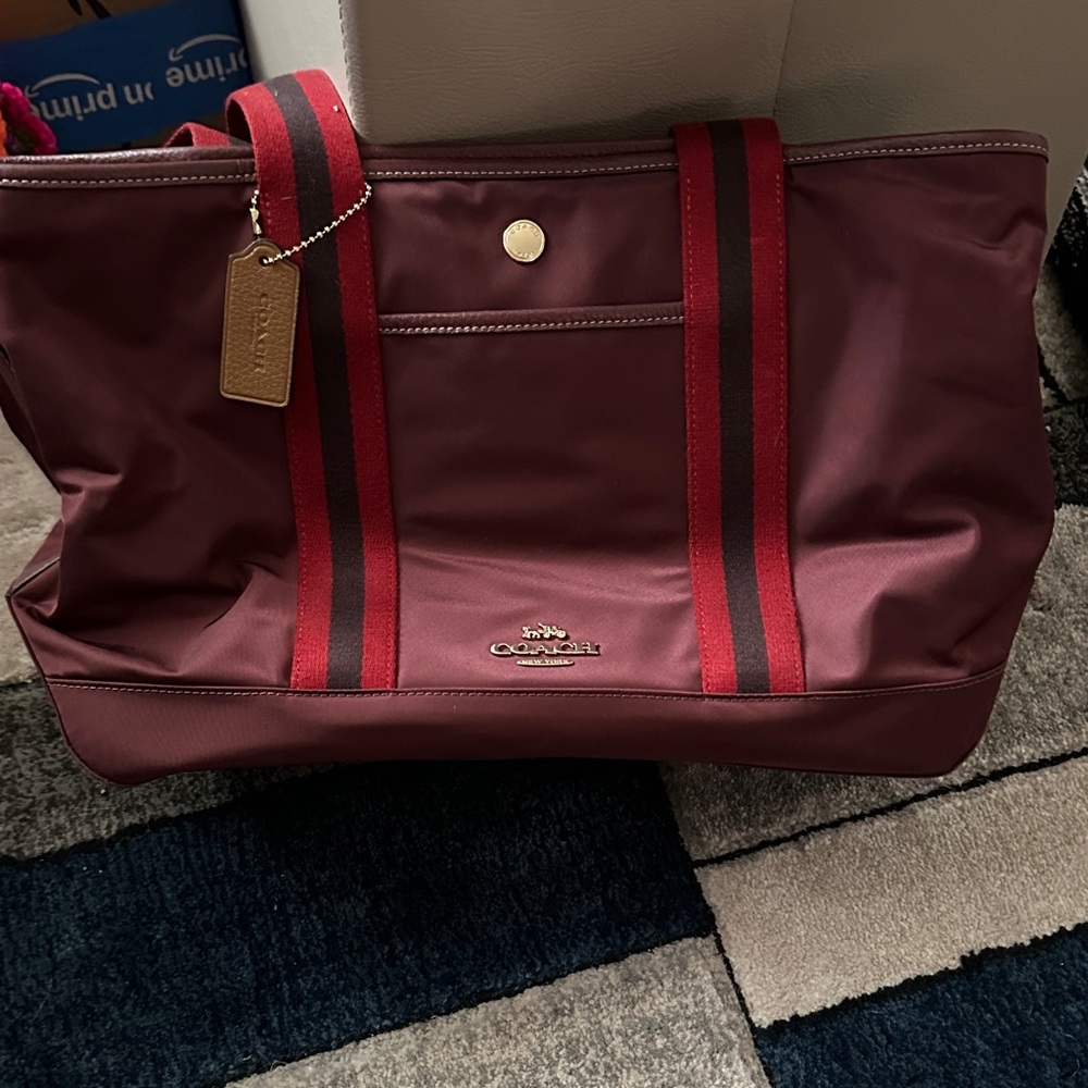 Coach Maroon and Red Striped Tote